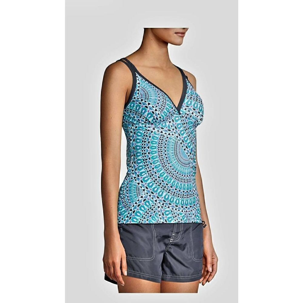 Gray and Blue One Piece Swimwear with Geometric Pattern - Picture 3 of 3
